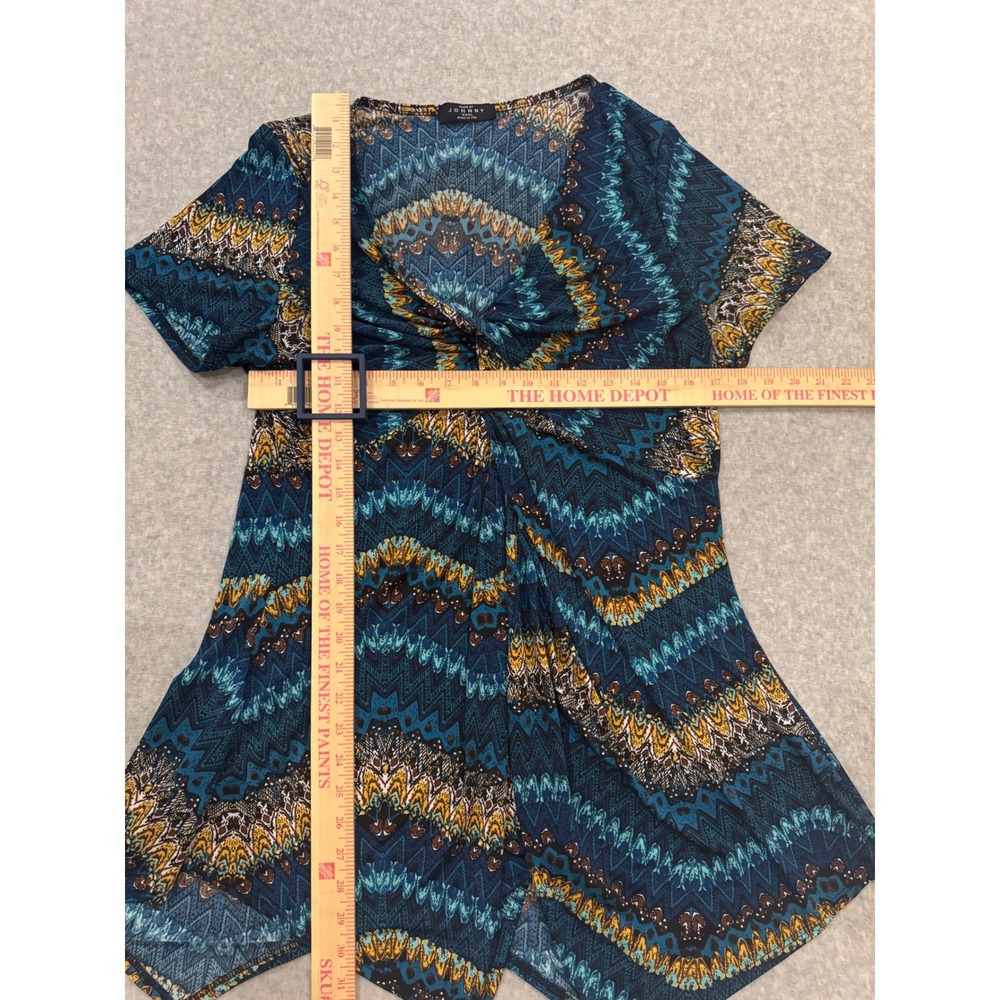 Made By Johnny Womens XXXL Teal Chevron Tribal Twist Front Tunic Top Y2K USA - Picture 6 of 9
